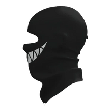 Load image into Gallery viewer, Dark silhouette of a person wearing a face mask with a wide grin on a black background