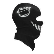 Load image into Gallery viewer, Black mask with glowing white designs on a black background