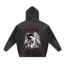 Load image into Gallery viewer, Cry Baby Low Battery - Vintage Washed Frayed Fleece Hoodie