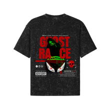Load image into Gallery viewer, Black t-shirt with graphic design and text on a white background
